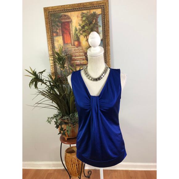 New York Company Stretch women Tank Top Blue Sleeveless Small Ruched Banded Hem - Picture 2 of 10